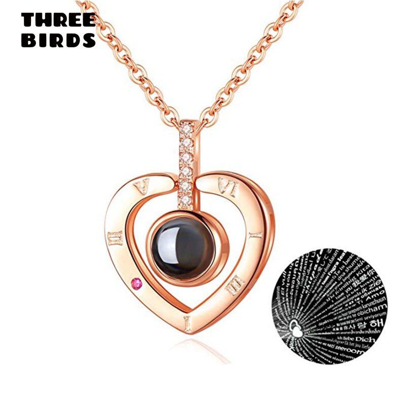 SIPENGJEL Cubic Zirconia I Love You Projection Necklace Romantic Memory Love Heart Necklace For Women Wedding Jewelry
