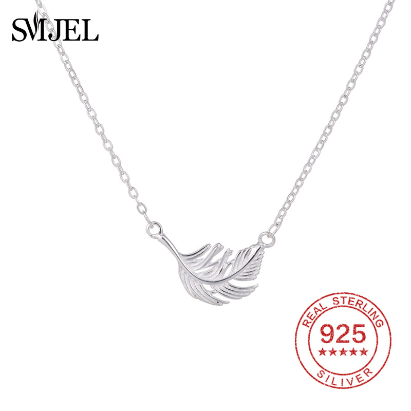 100% 925 Sterling Silver Leaf Necklaces for Women Vintage Plant Pendants Necklaces Wedding Jewelry Collier Femme