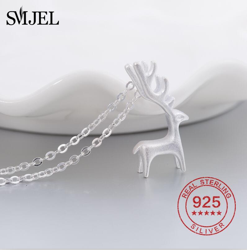 100% 925 Sterling Silver Reindeer Necklaces for Women Cute Deer Necklace Accessories Jewelry Party Deer Christmas Gift