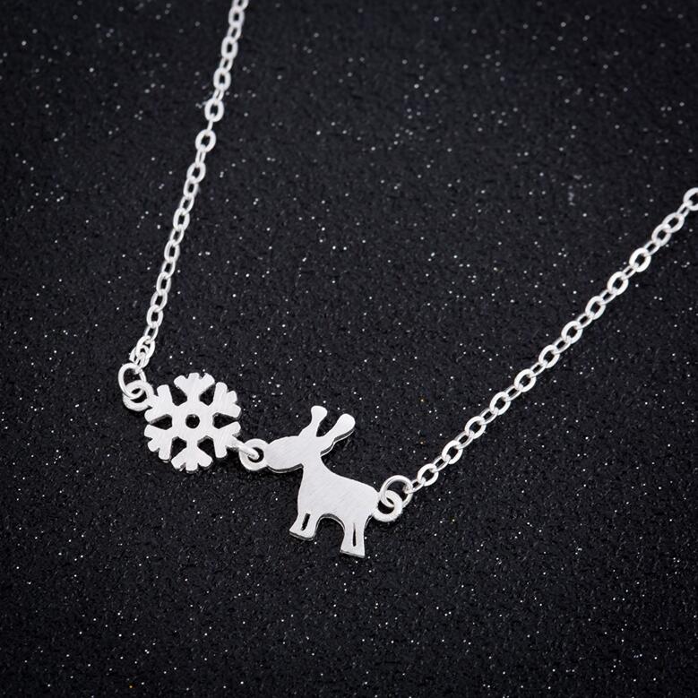 925 Sterling Silver Necklace Link Chain Snowflake Deer Women Necklace Party Gift Christmas Jewelry For Children Girl