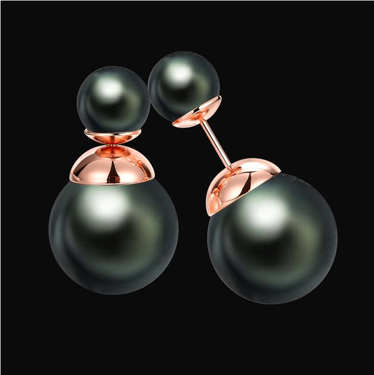 2020 Hot Double Nature Pearls Stud Earrings For Women Jewelry Fashion Rose Gold Black Cute Female Wedding Earrings Ladies