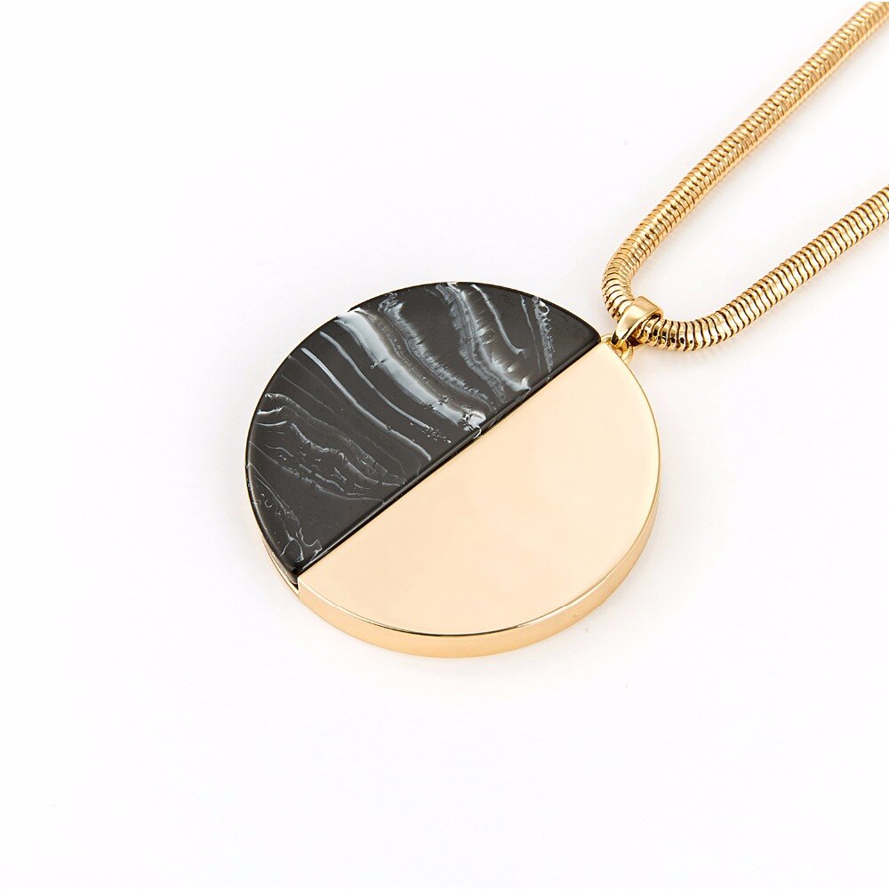 Semicircle Marble Semicircle Alloy Pendant Long Chain Necklaces For Women Necklace Clavicle Kolye Choker Colar