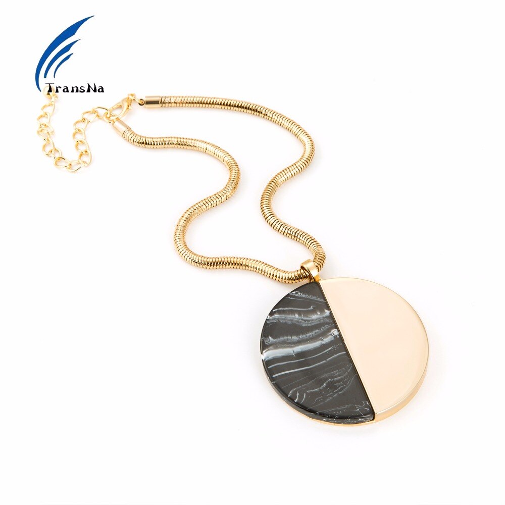 Semicircle Marble Semicircle Alloy Pendant Long Chain Necklaces For Women Necklace Clavicle Kolye Choker Colar