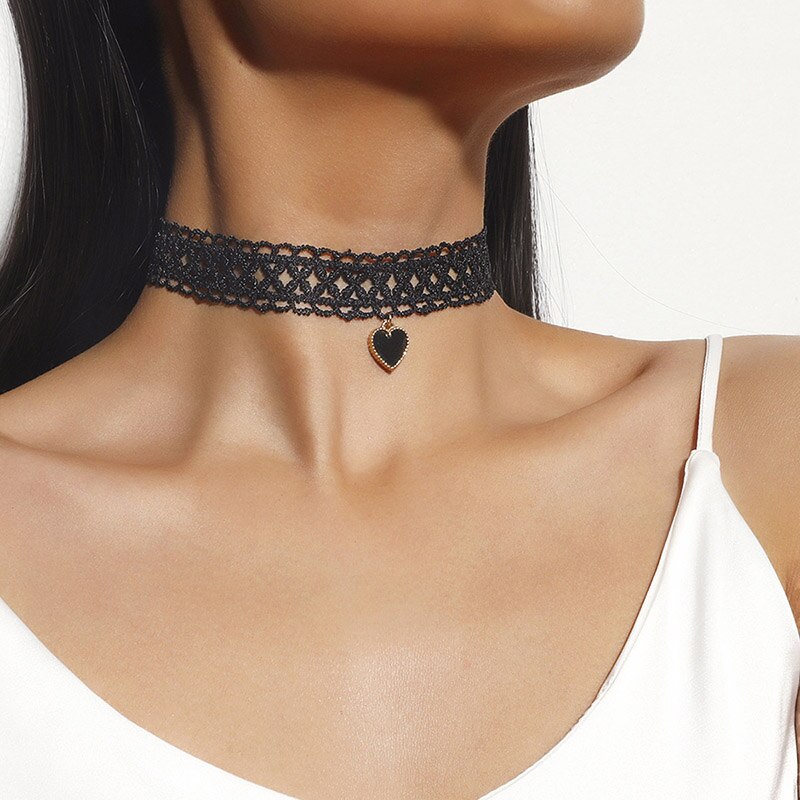 Sexy Sparkles Black Lace Choker Necklace for Women Girls Gothic Choker Bolo  Tie Corset Lace Chokers
