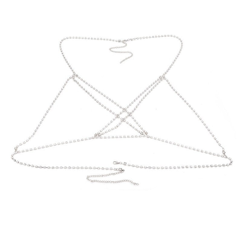 Sexy Rhinestone Body Chain for Women Boho Jewelry Cross Chest Chain Shining Crystal Party Wedding Chest Decoration Accessory