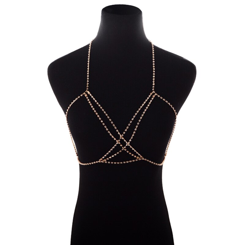 Sexy Rhinestone Body Chain for Women Boho Jewelry Cross Chest Chain Shining Crystal Party Wedding Chest Decoration Accessory