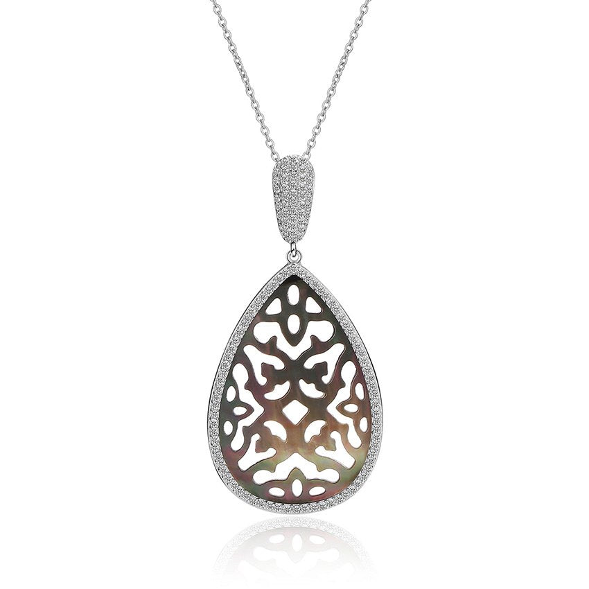 Fashion Colorful Water Drop Big Pear Hollow Flower Pendant Fine Necklace for Women 925 Sterling Silver Jewelry Colar