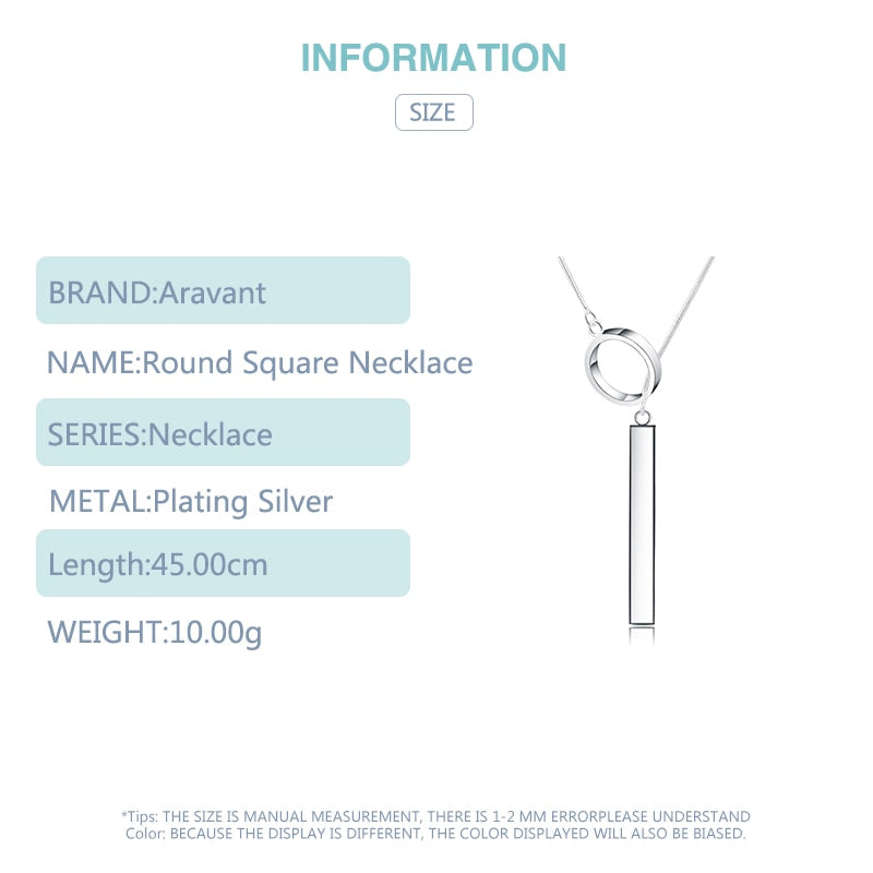 Silver 925 Long Circle Bar Pendants Necklace Chains For Women Valentine's Gift Jewelry