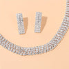 Silver Crystal Stud Earrings Necklace for Women Wedding Bridal Jewelry Sets Full Rhinestone Neck Collar Necklace and Earrings