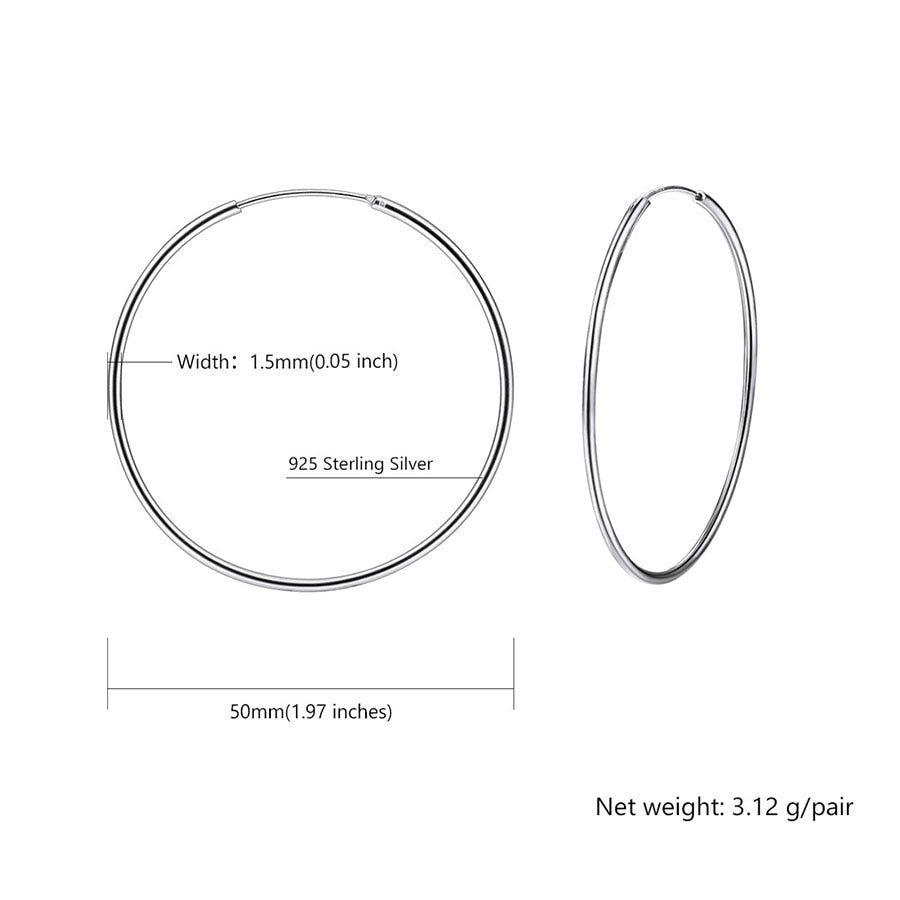 Rose Gold/Gold Color 925 Sterling Silver Hoop Earrings 50mm*50mm Women Fine Jewelry Valentine's D Gift SCE6150B