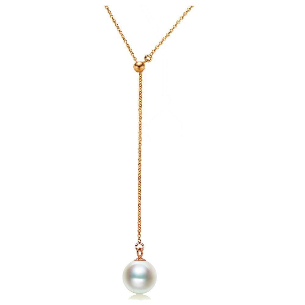 18k yellow white rose Gold Y necklace set Natural round white purple pink pearl Trendy office women jewelry necklace