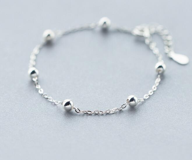 (Small beads 4mm) Real. 925 -Sterling -Silver-Jewelry LUCKY Ball chain bracelet adjustable Charm Summer jewelry GTLS231