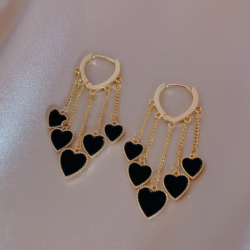 South Korea's design jewelry sexy black love tassel pendant earrings elegant women's prom party accessories