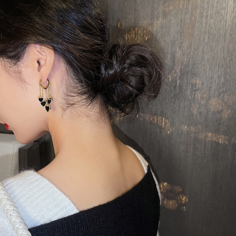 South Korea's design jewelry sexy black love tassel pendant earrings elegant women's prom party accessories