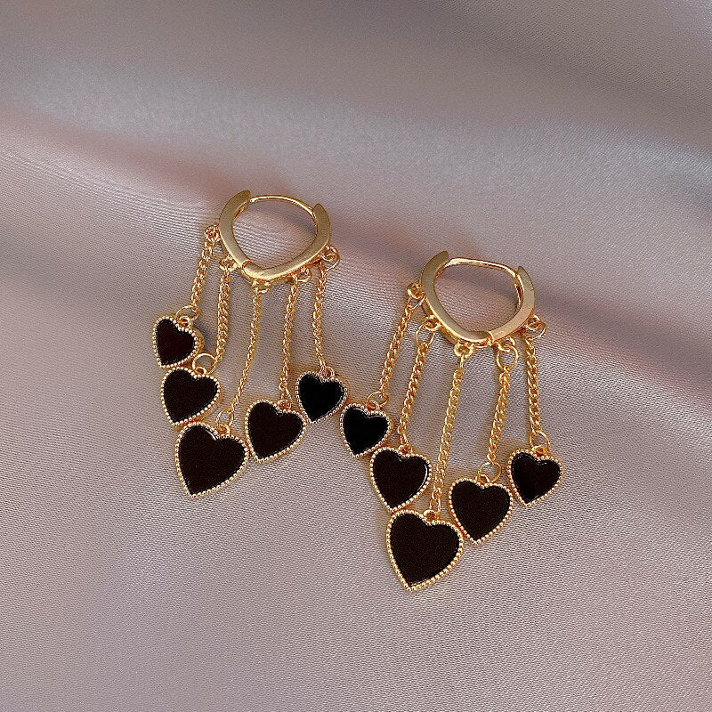 South Korea's design jewelry sexy black love tassel pendant earrings elegant women's prom party accessories