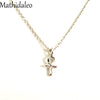 Sparkling Goddess Ankh Cross Necklace Gold Color Pendant Necklace Clavicle Chain Statement Necklace Women Jewelry E021