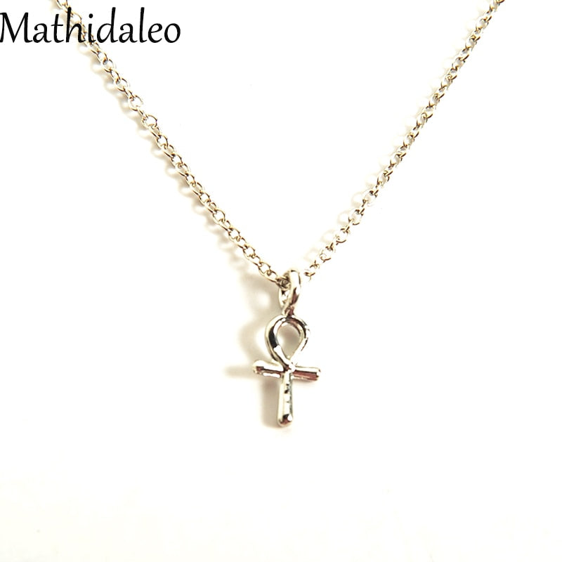 Sparkling Goddess Ankh Cross Necklace Gold Color Pendant Necklace Clavicle Chain Statement Necklace Women Jewelry E021
