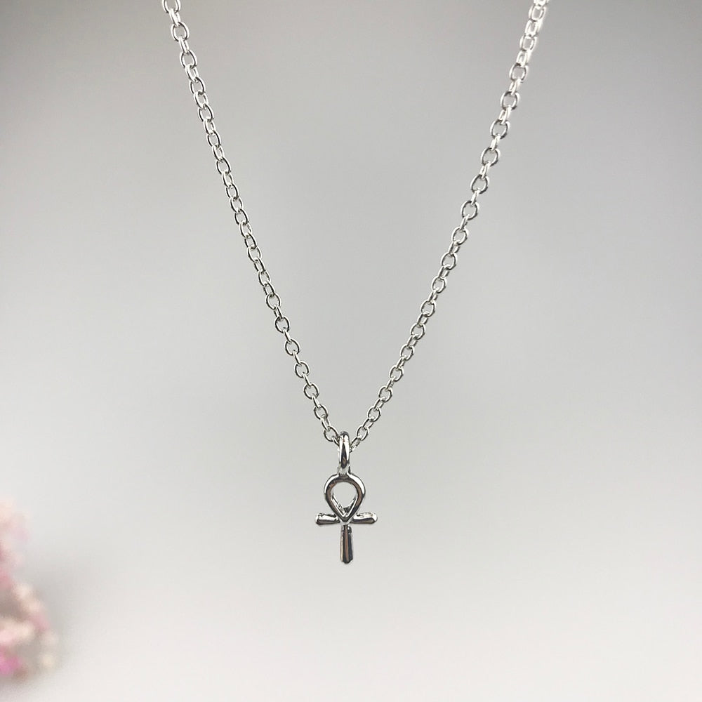 Sparkling Goddess Ankh Cross Necklace Gold Color Pendant Necklace Clavicle Chain Statement Necklace Women Jewelry E021
