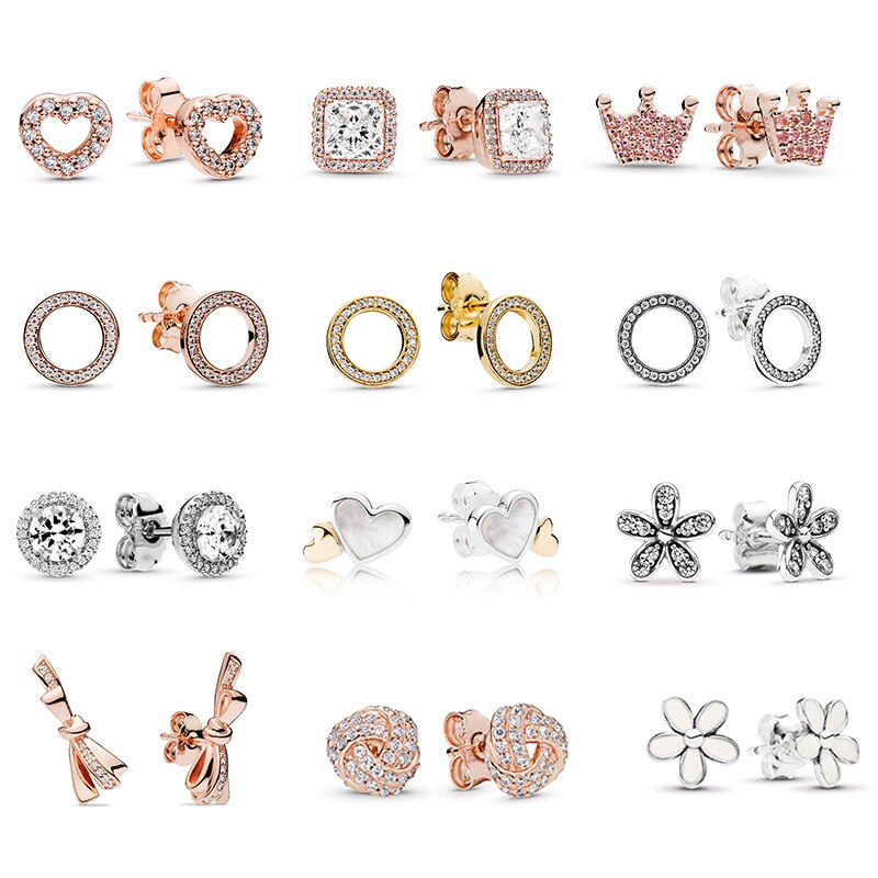 Special Offer 32 Styles Heart Infinity Stud Earring Clear CZ Fit Brand Earrings For Women Wedding Jewelry