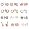 Special Offer 32 Styles Heart Infinity Stud Earring Clear CZ Fit Brand Earrings For Women Wedding Jewelry