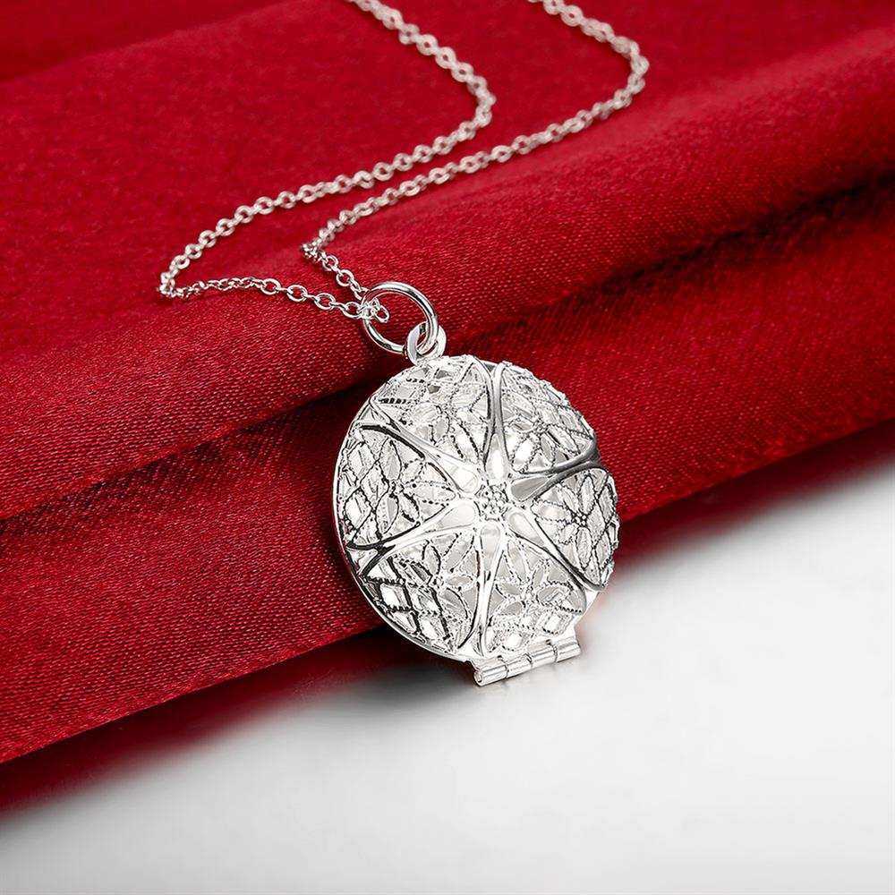 Special offer 925 Stamped Silver fine Round photo frame Pendant Necklace For Women Christmas gift wedding party Jewelry