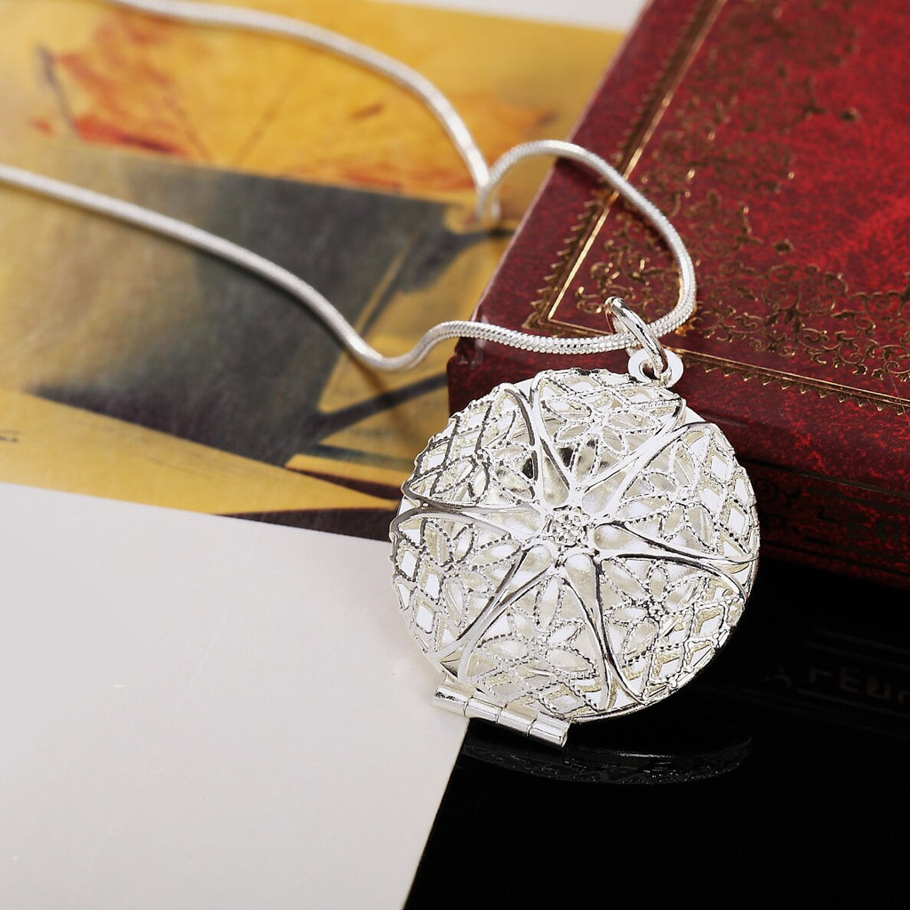 Special offer 925 Stamped Silver fine Round photo frame Pendant Necklace For Women Christmas gift wedding party Jewelry