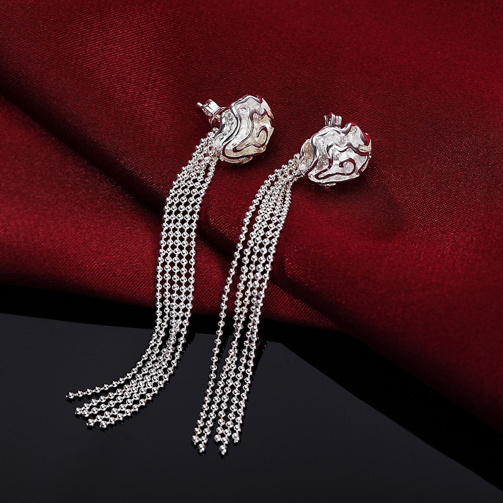 Special offer 925 Sterling Silver Pretty rose flower bangle rings Bracelets necklace earrings Jewelry set for women party gifts