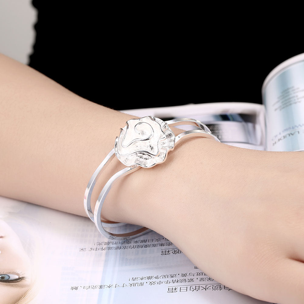 Special offer 925 Sterling Silver Pretty rose flower bangle rings Bracelets necklace earrings Jewelry set for women party gifts