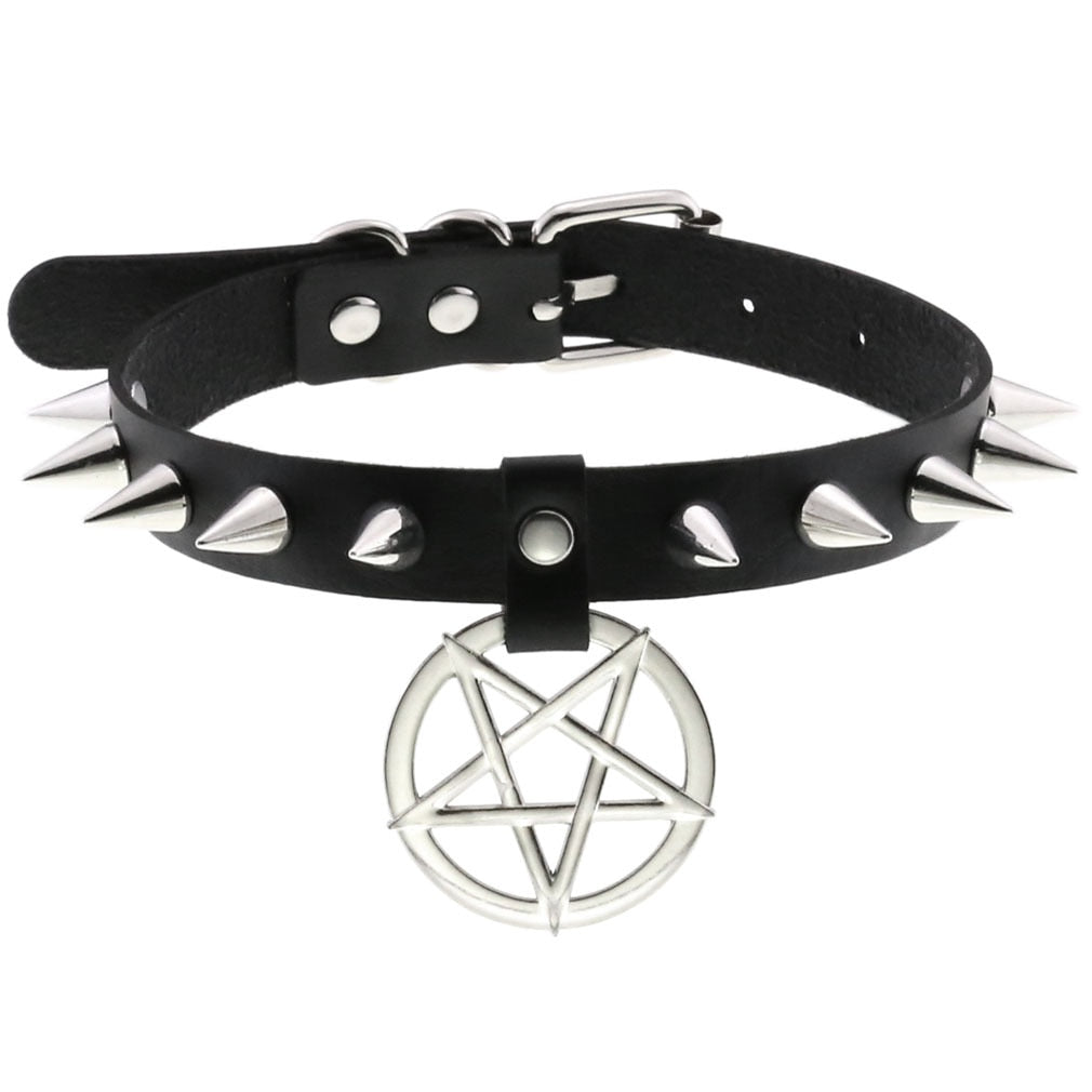 Gothic Emo Punk Black leather Choker Necklace