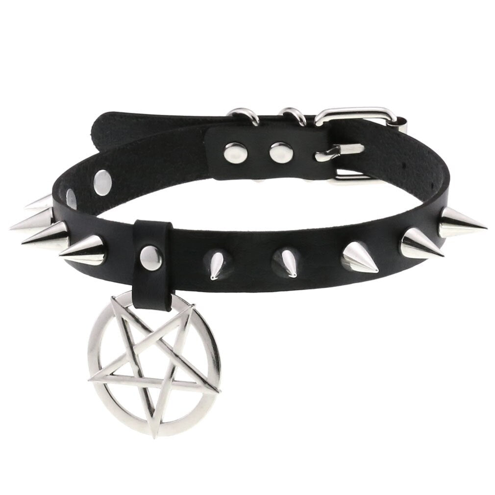 Men Punk Black Spiked Choker Punk Collar Spike pu Leather witch cosplay  Women Necklace goth chocker Gothic Accessories jewelry