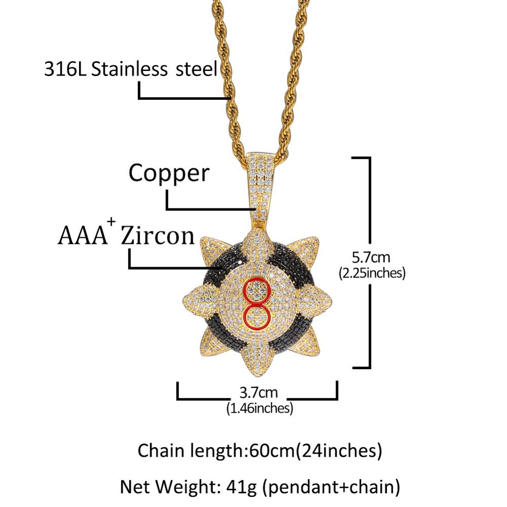 Spiked 8-Ball Pendant Trippie Redd Inspired Spike 8-ball Billiards Pendant Necklace With Tennis Chain Hip Hop Jewelry Men