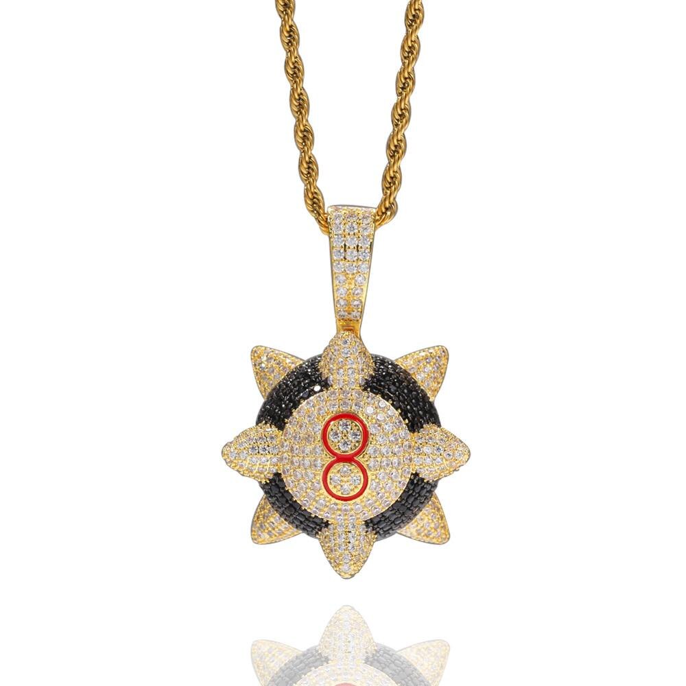 Spiked 8-Ball Pendant Trippie Redd Inspired Spike 8-ball Billiards Pendant Necklace With Tennis Chain Hip Hop Jewelry Men