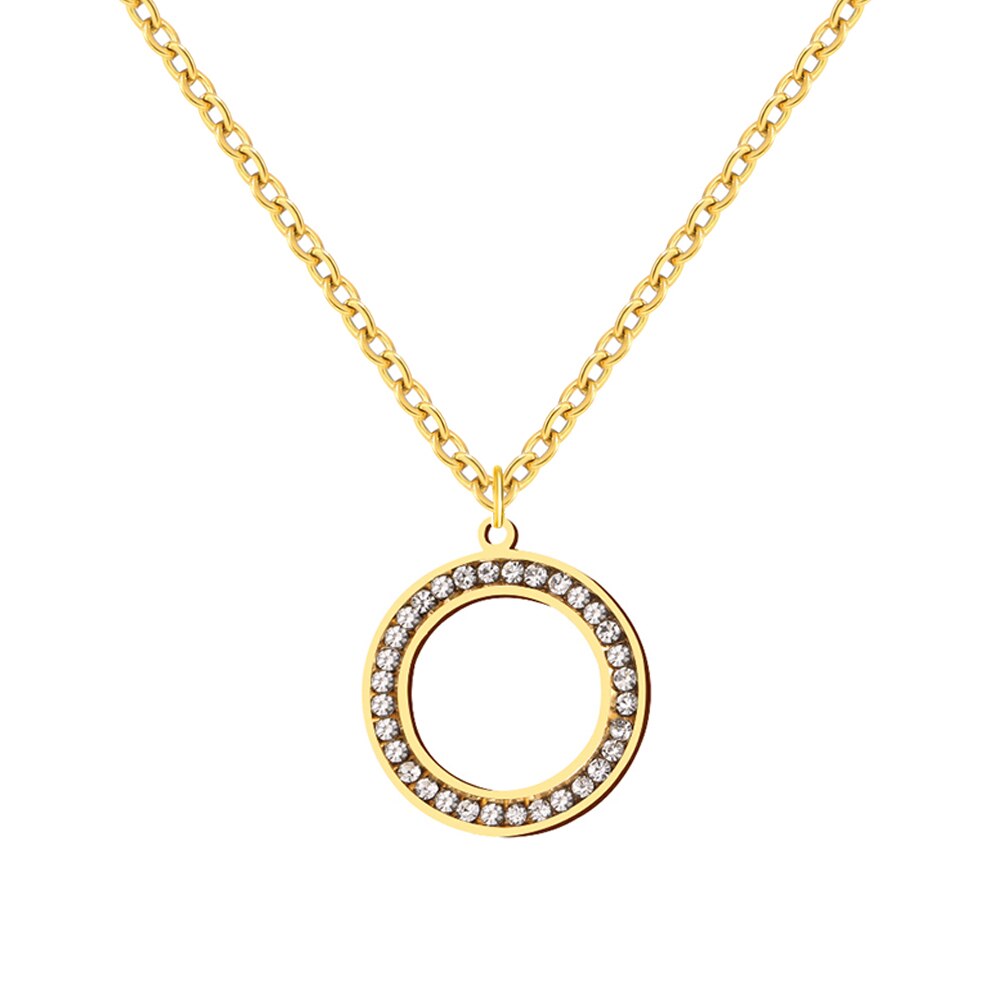 Stainless Steel Necklaces 3A Zircon Crystal Round Hollow Pendant Collar Chain Charm Necklace For Women Jewelry Wedding Gifts NEW