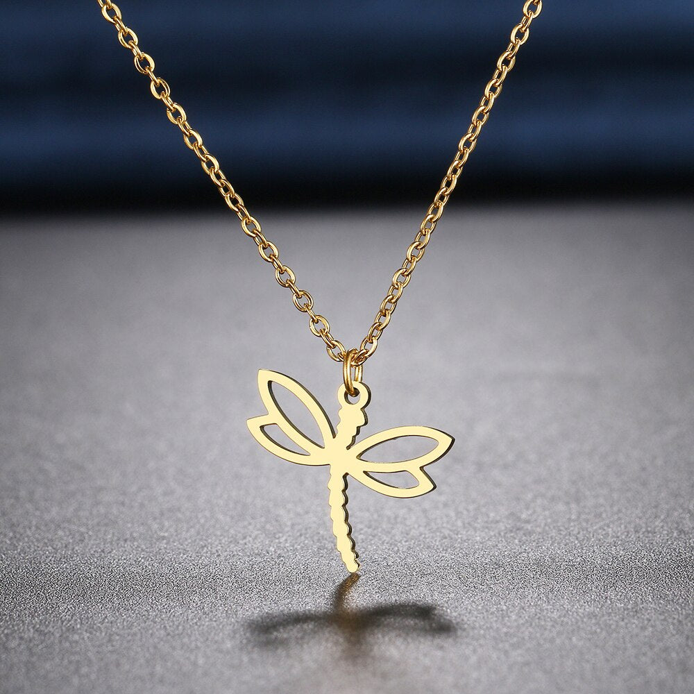 Stainless Steel Necklaces Big Winged Dragonfly Pendants Chain Choker Jewellery Necklace For Women Jewelry Wedding Gifts
