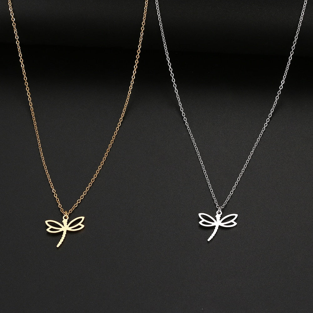 Stainless Steel Necklaces Big Winged Dragonfly Pendants Chain Choker Jewellery Necklace For Women Jewelry Wedding Gifts