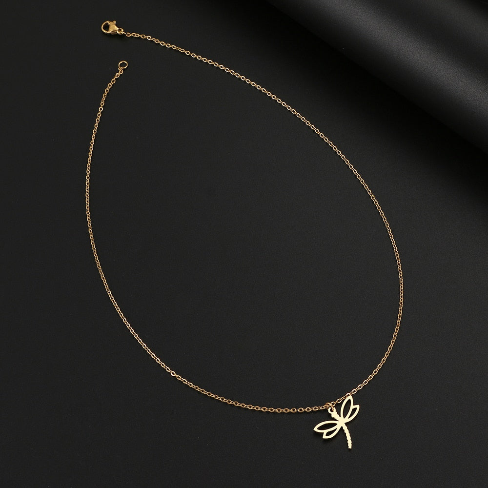 Stainless Steel Necklaces Big Winged Dragonfly Pendants Chain Choker Jewellery Necklace For Women Jewelry Wedding Gifts