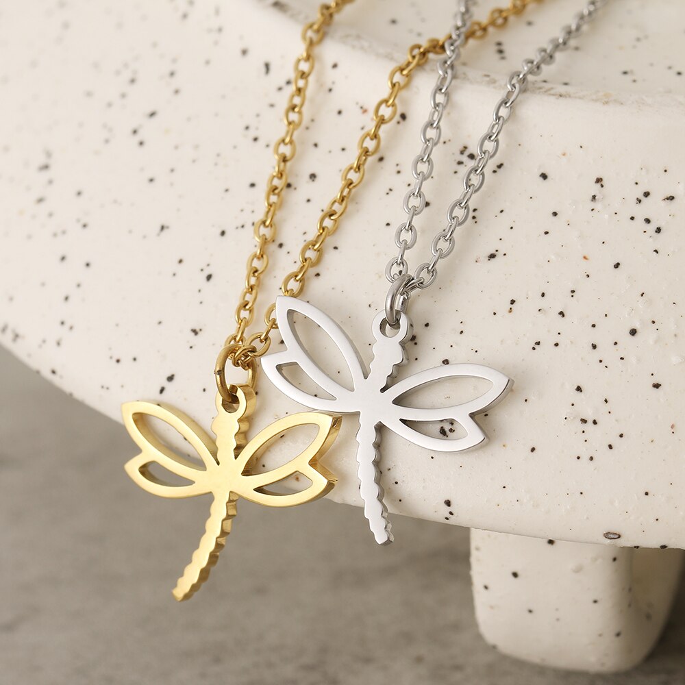 Stainless Steel Necklaces Big Winged Dragonfly Pendants Chain Choker Jewellery Necklace For Women Jewelry Wedding Gifts