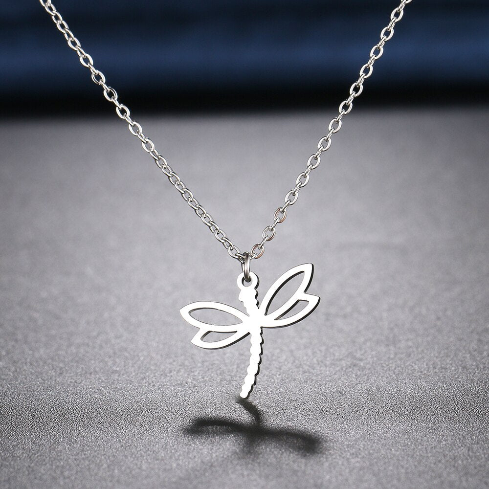 Stainless Steel Necklaces Big Winged Dragonfly Pendants Chain Choker Jewellery Necklace For Women Jewelry Wedding Gifts