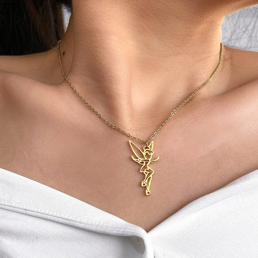 Stainless Steel Necklaces Charm Fairy Hollow Pendant Chain Necklace For Women Jewelry Wedding Party Girl Baby Gifts 1Pcs