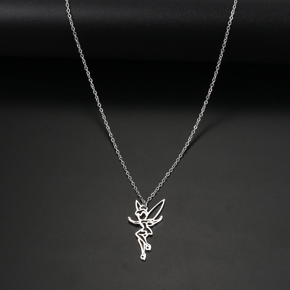 Stainless Steel Necklaces Charm Fairy Hollow Pendant Chain Necklace For Women Jewelry Wedding Party Girl Baby Gifts 1Pcs