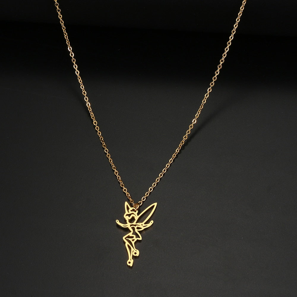 Stainless Steel Necklaces Charm Fairy Hollow Pendant Chain Necklace For Women Jewelry Wedding Party Girl Baby Gifts 1Pcs