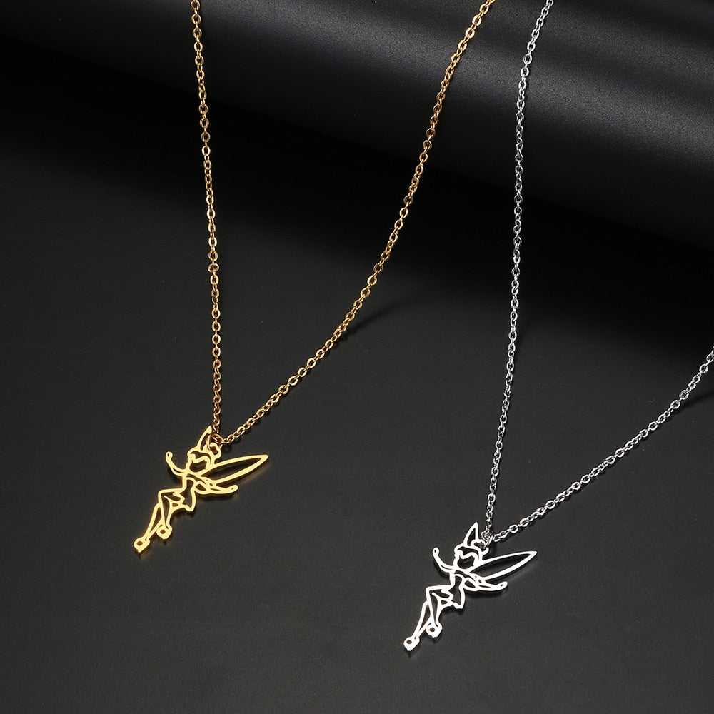 Stainless Steel Necklaces Charm Fairy Hollow Pendant Chain Necklace For Women Jewelry Wedding Party Girl Baby Gifts 1Pcs
