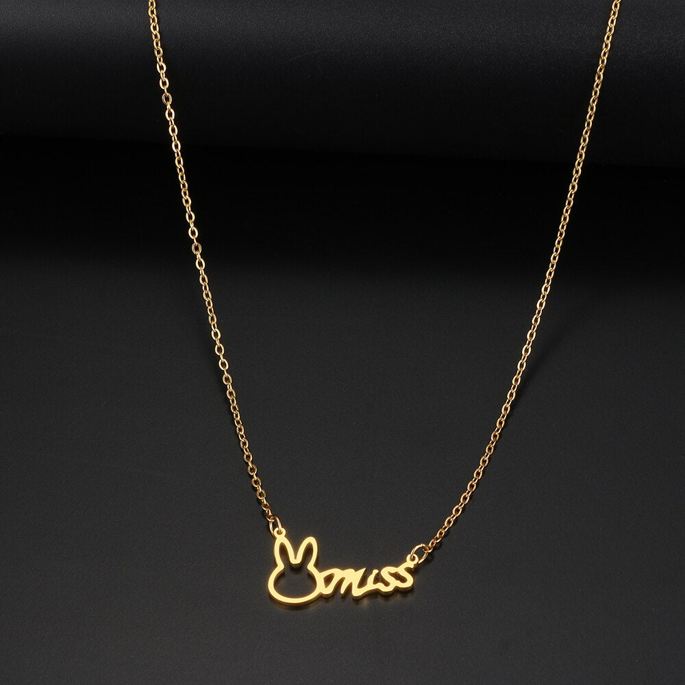 Stainless Steel Necklaces Cute Rabbit Letters Miss Pendant Chain Necklace For Women Jewelry Wedding Party Girls Gifts