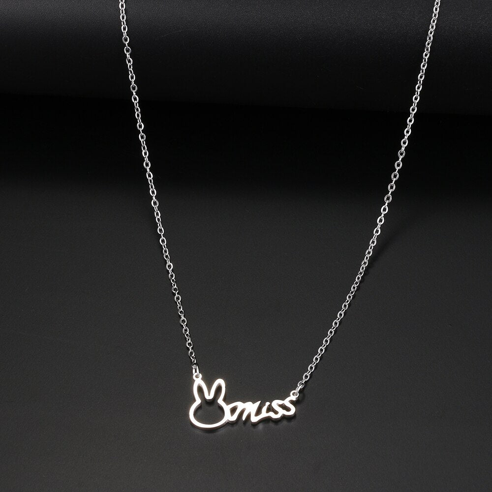 Stainless Steel Necklaces Cute Rabbit Letters Miss Pendant Chain Necklace For Women Jewelry Wedding Party Girls Gifts