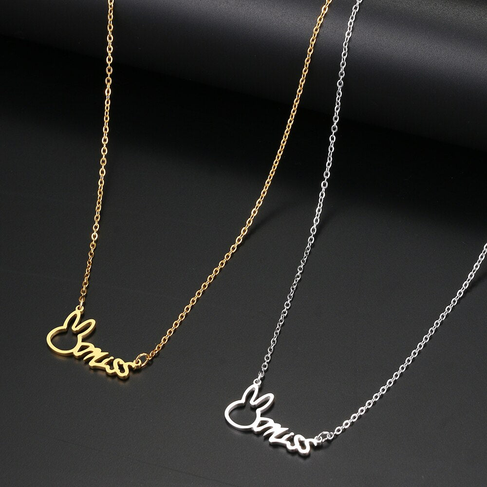 Stainless Steel Necklaces Cute Rabbit Letters Miss Pendant Chain Necklace For Women Jewelry Wedding Party Girls Gifts