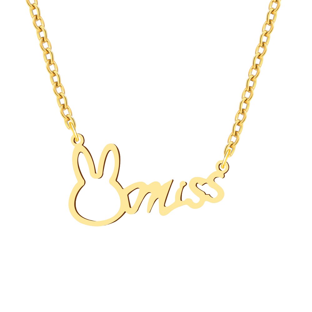 Stainless Steel Necklaces Cute Rabbit Letters Miss Pendant Chain Necklace For Women Jewelry Wedding Party Girls Gifts