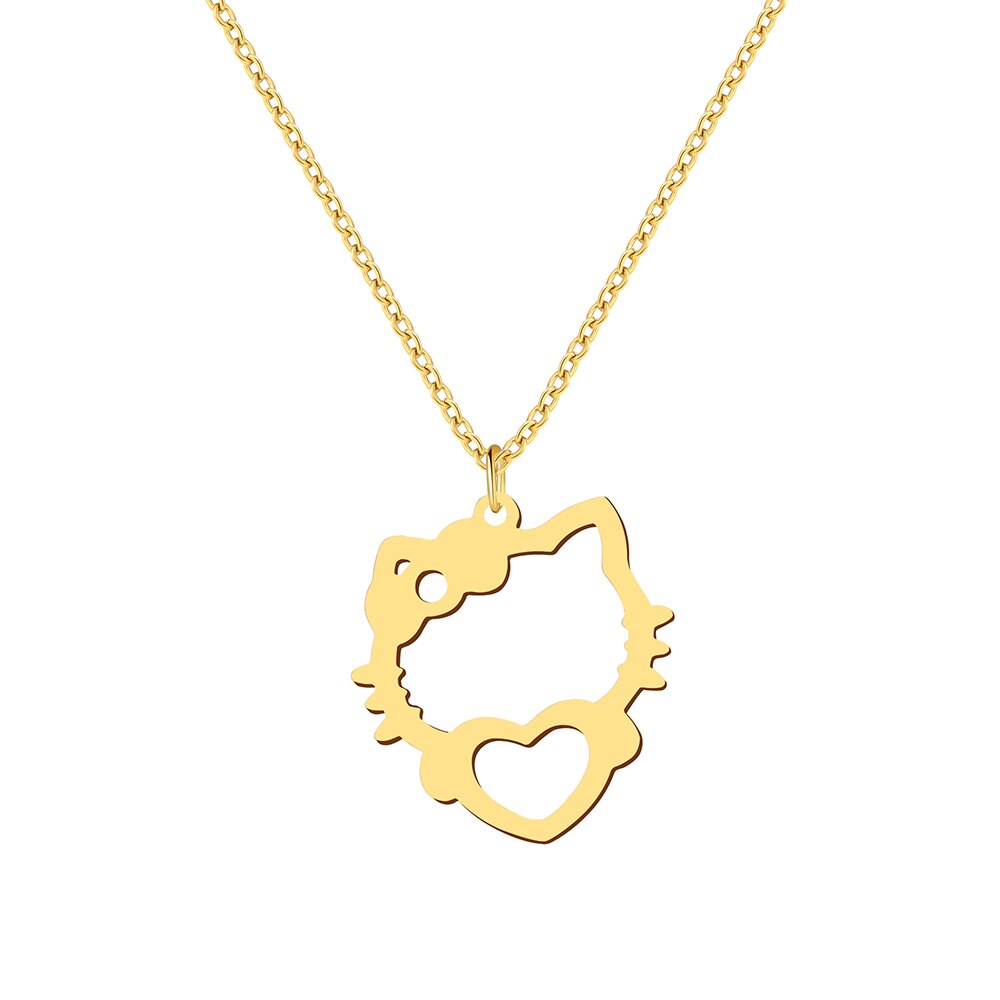 Stainless Steel Necklaces Hollow Kitten Bow Pendants Chain Choker Jewellery Necklace For Women Jewelry Wedding Gifts NEW