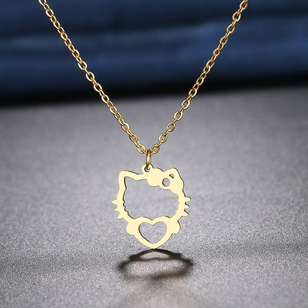 Stainless Steel Necklaces Hollow Kitten Bow Pendants Chain Choker Jewellery Necklace For Women Jewelry Wedding Gifts NEW