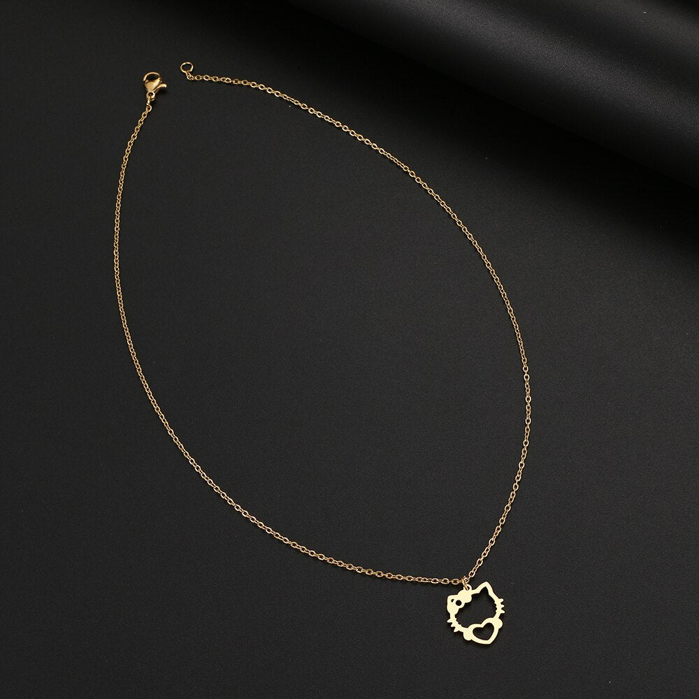 Stainless Steel Necklaces Hollow Kitten Bow Pendants Chain Choker Jewellery Necklace For Women Jewelry Wedding Gifts NEW