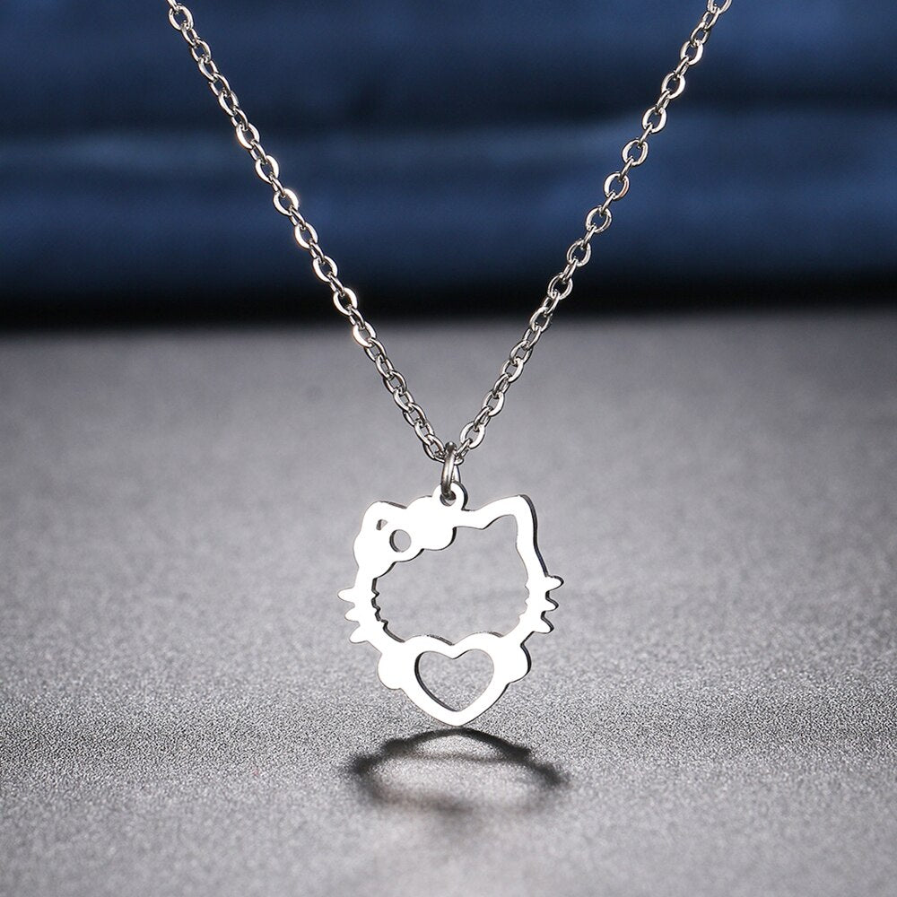 Stainless Steel Necklaces Hollow Kitten Bow Pendants Chain Choker Jewellery Necklace For Women Jewelry Wedding Gifts NEW